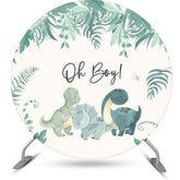 Lofaris Oh Boy Green Dinosaur Round Baby Shower Backdrop